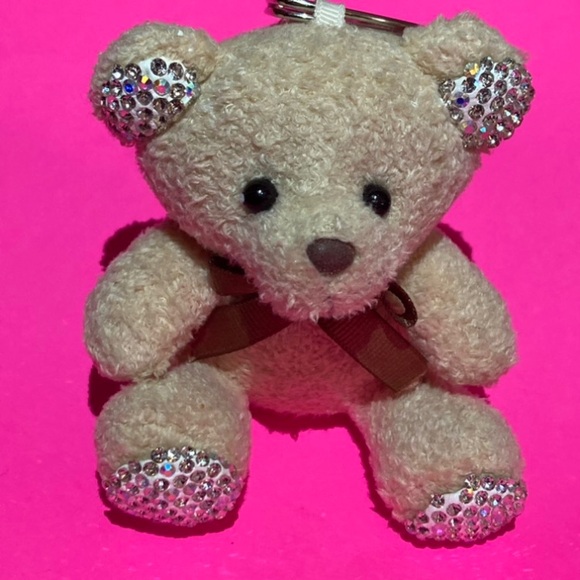 Keychain Teddy Bear Rhinestone Bling Bedazzled Charm Pendant Heart Keyring Y2K - Picture 5 of 5